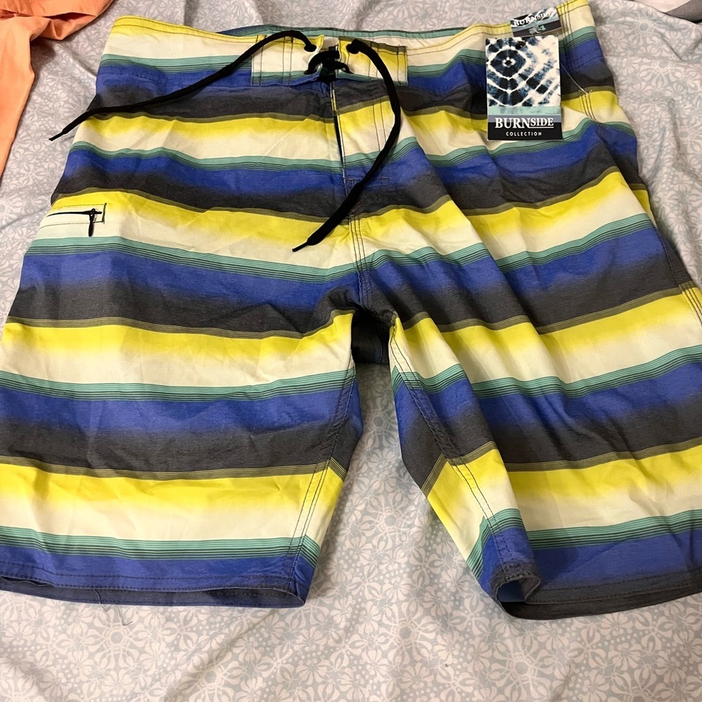 🌻🌻 3 for $30🌻🌻 Burnside Men's Board Shorts - Blue, Yellow, Black Stripes